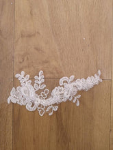 Load image into Gallery viewer, Corded lace appliqué train veil with crystal scatter