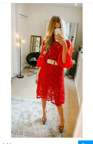 Red lace sleeved dress