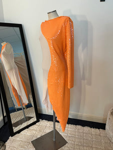 Orange Sequin and Beige Long Dress