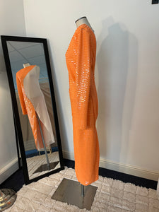 Orange Sequin and Beige Long Dress