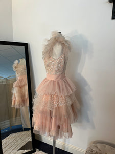 One shoulder blush peach dress