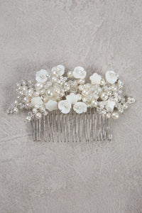 Shell Flower & Leaf Crystal Pearl Comb