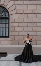 Load image into Gallery viewer, D3648 - ESSENSE OF AUSTRALIA - BLACK SPARKLE WEDDING DRESS - SIZE 14