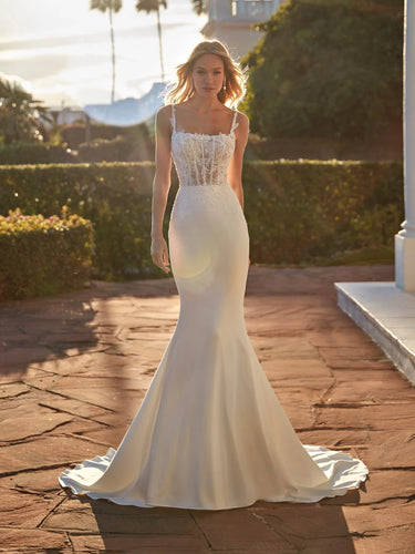KIRA - Beaded Lace Square Neck Crepe Wedding Dress