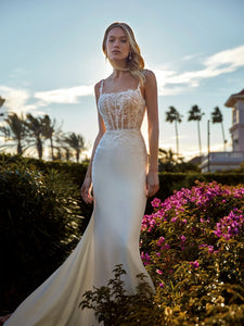 KIRA - Beaded Lace Square Neck Crepe Wedding Dress