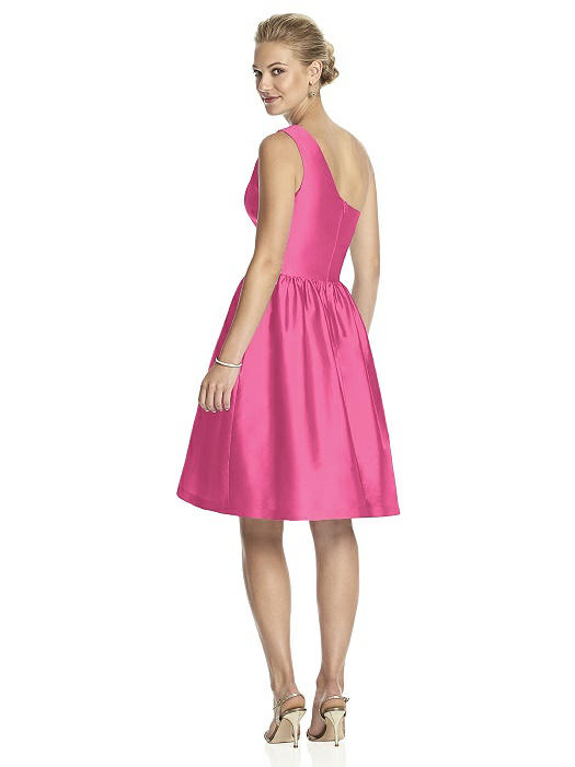 One shoulder short dress in cerise pink