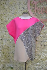 Hot Pink Tri-Shirt with Silver & Nude
