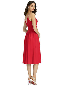 Red chiffon midi dress with beaded strap