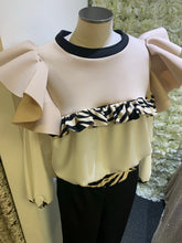 Load image into Gallery viewer, Love Zebra - Nude &amp; Ivory Long Sleeve Frill Top