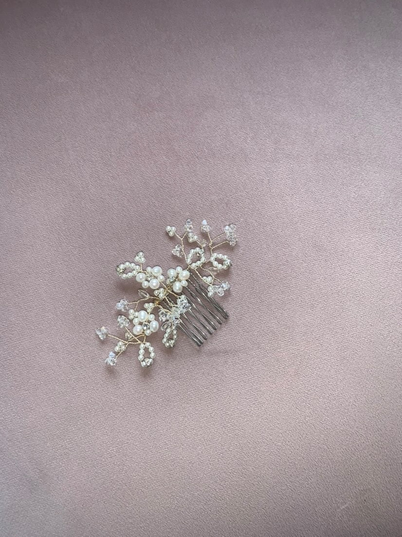 Silver Pearl, Crystal and Diamanté Hair Comb