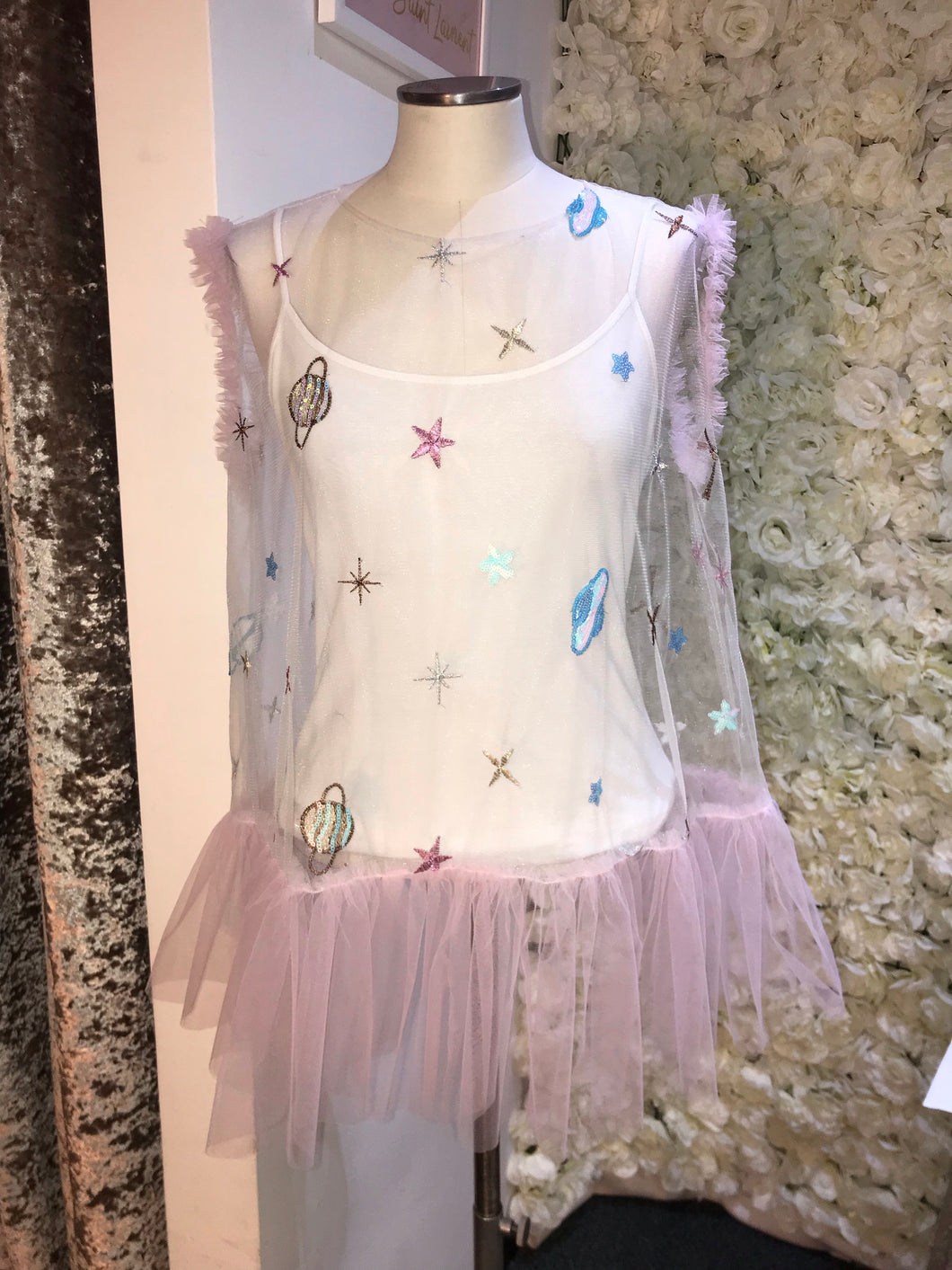White/pink Space Top or Waistcoat